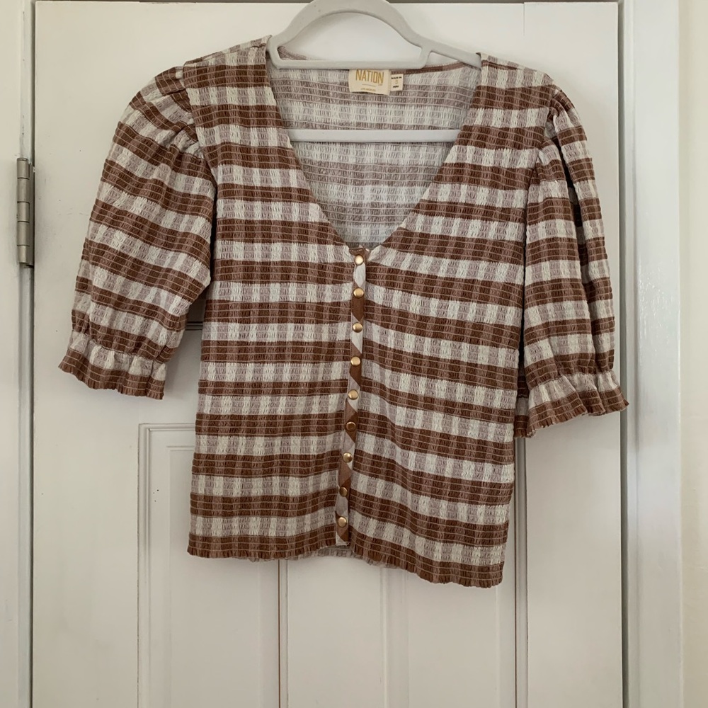 Nation Brown Plaid Button-Up Top